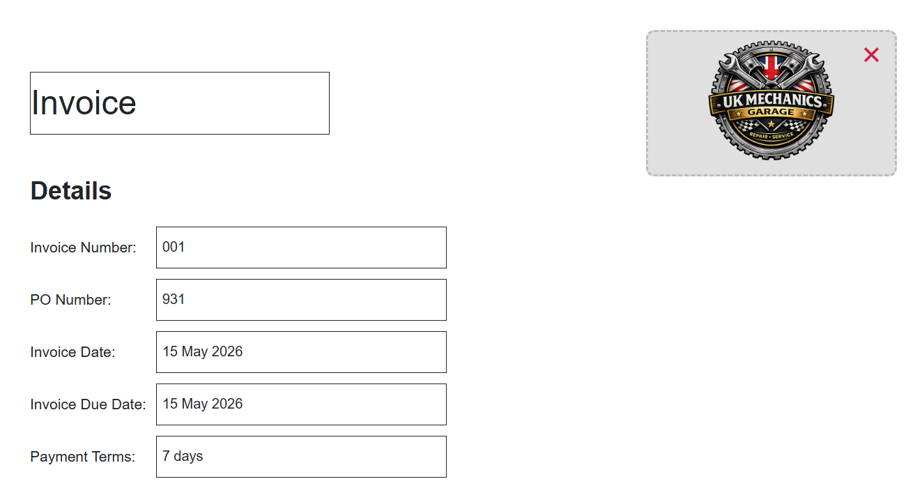InvoiceAtlas invoice generator details section