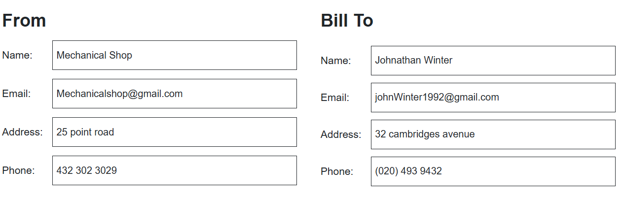 InvoiceAtlas invoice generator from and bill to section