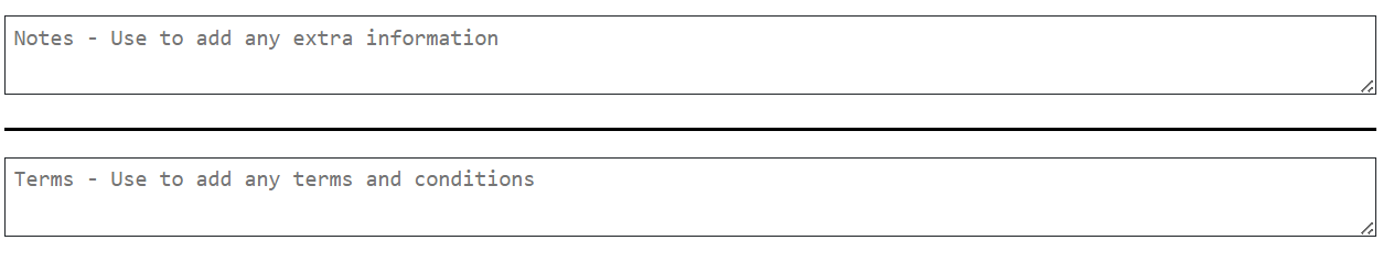 InvoiceAtlas invoice generator notes and terms section