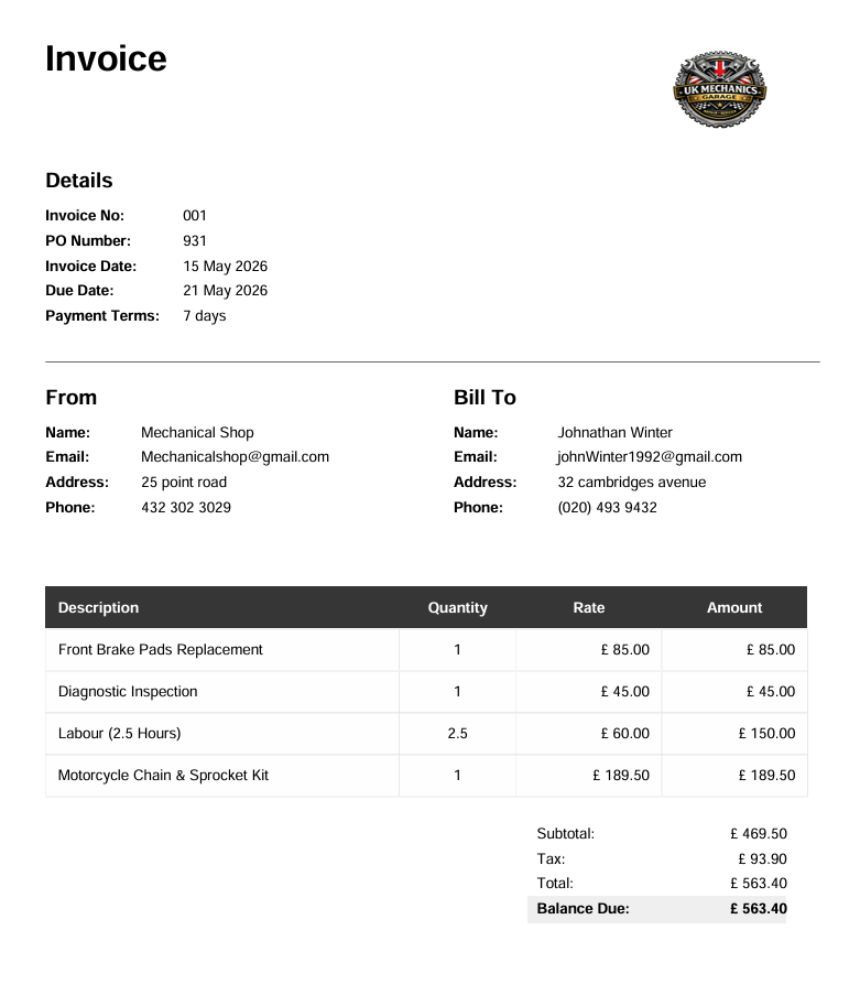 InvoiceAtlas PDF download of a UK invoice example