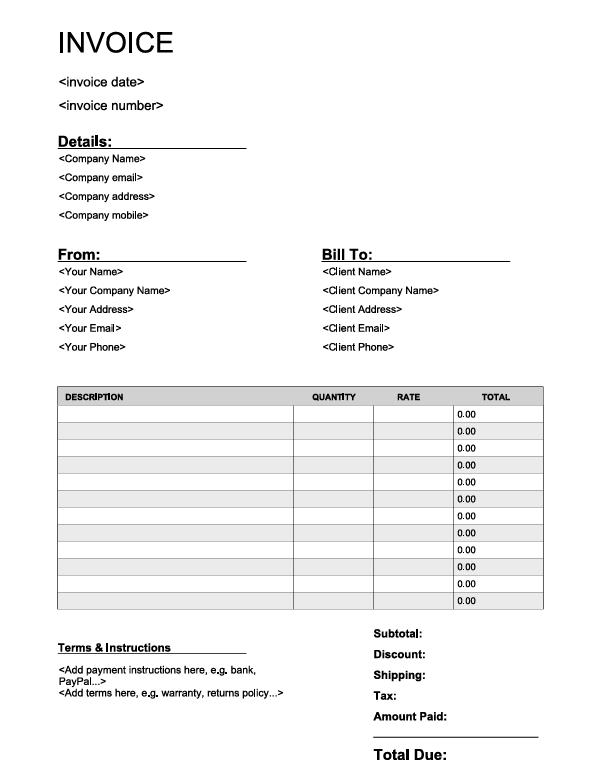 From / Bill To Carpentry Invoice Template preview