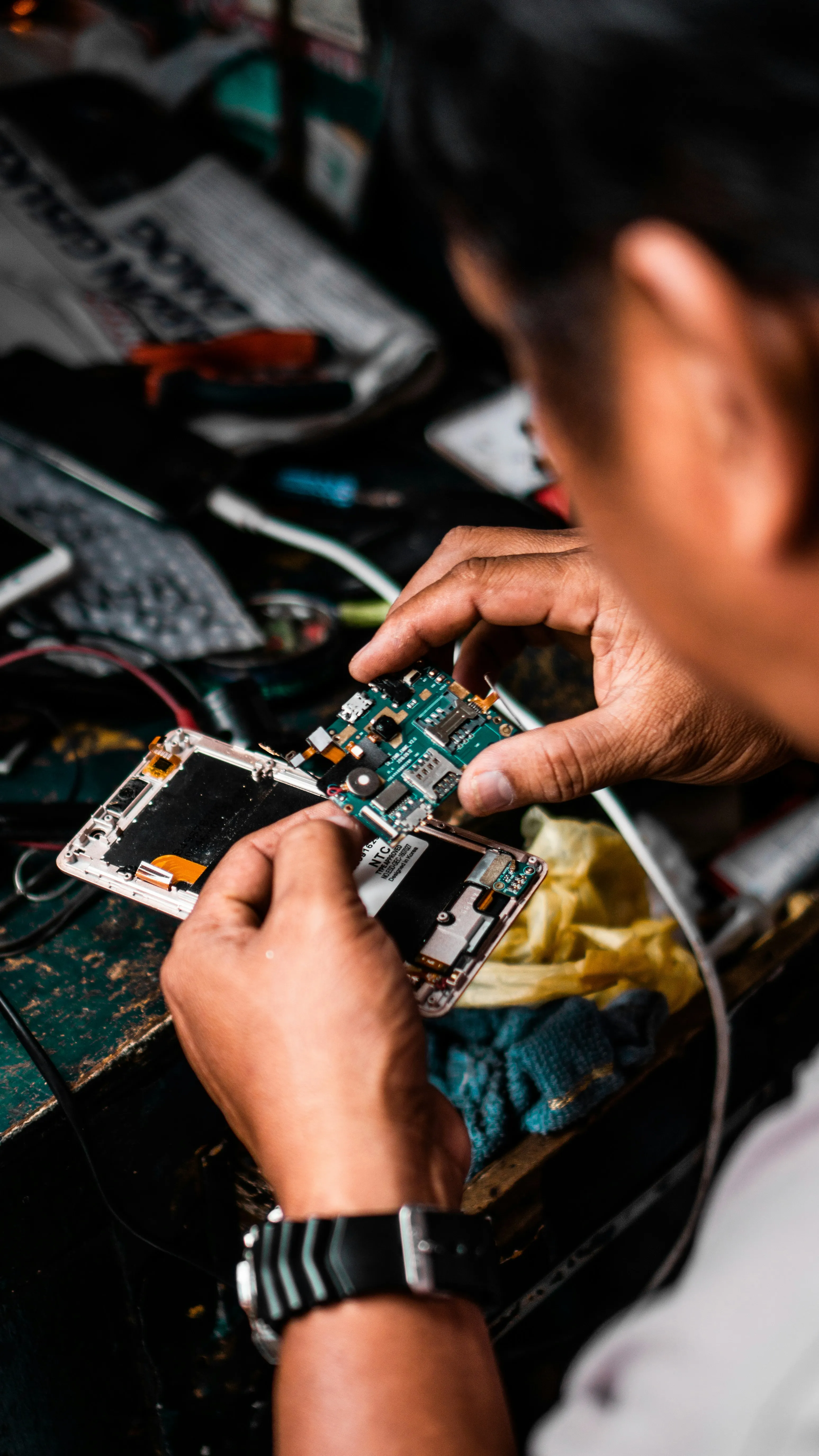 Computer technician preparing a computer repair invoice template for customer billing