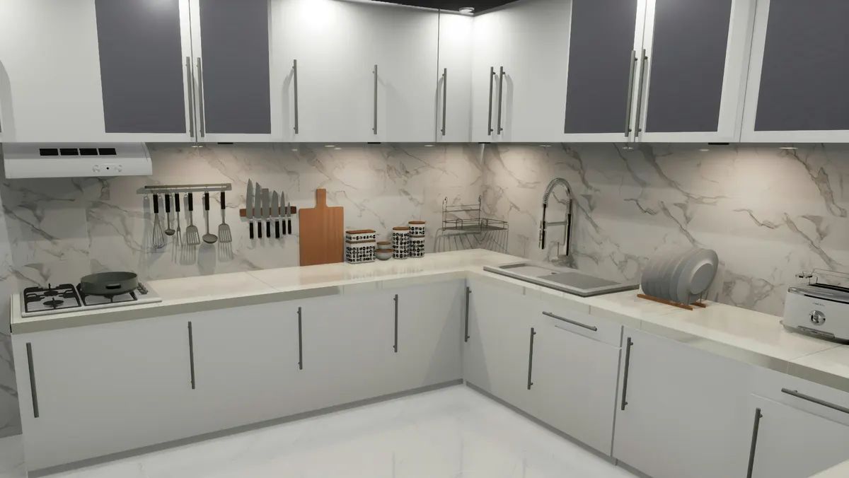 Kitchen installer completing cabinet and worktop installation for a customer