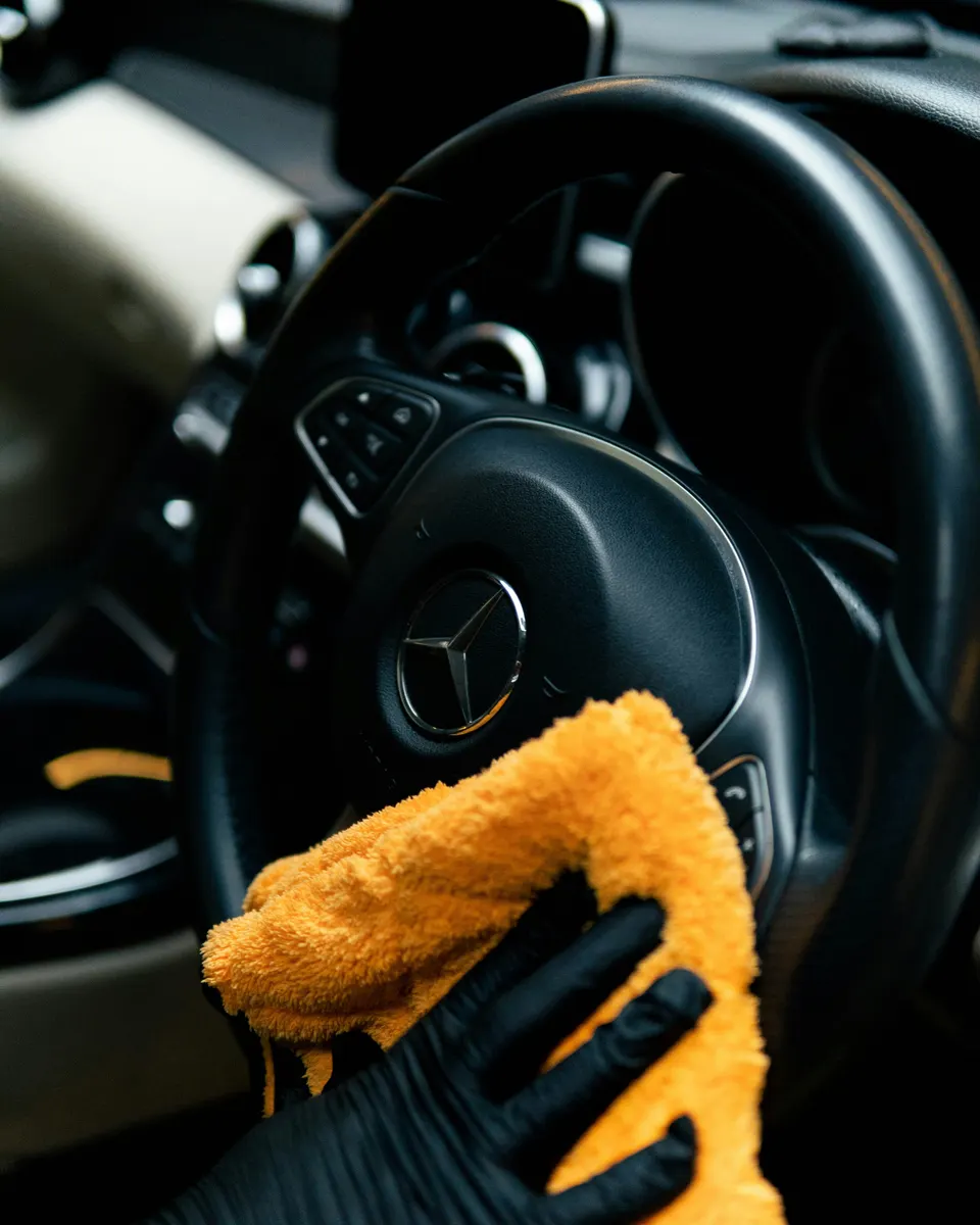 Mobile car detailer preparing an invoice after completing vehicle detailing work