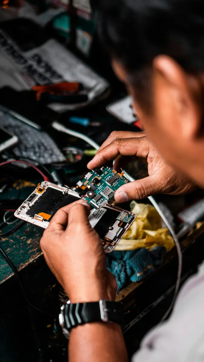 Mobile phone repair technician preparing a customer repair invoice