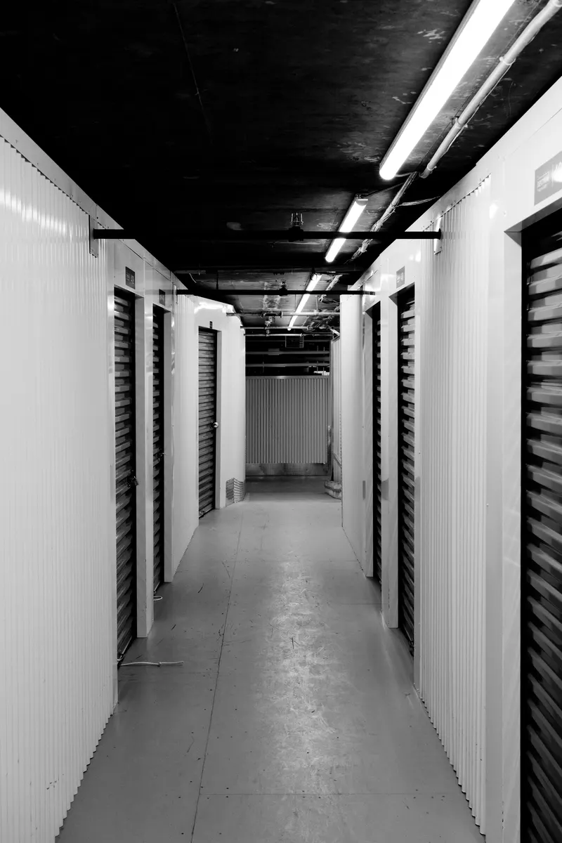 Rows of storage units used for self storage rentals and customer belongings